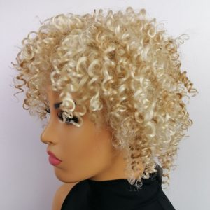 Peruka AFRO loki blond + złote refleksy krótka