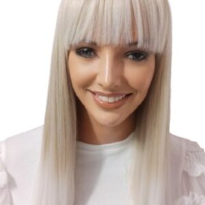 Peruka EMMA długa z grzywką mroźny blond MEGA PROSTA 47cm