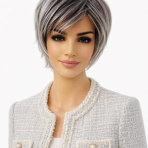 Peruka krótka TAYLOR damska elegancka sól i pieprz
